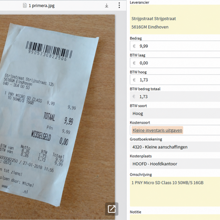 Spend card bon opvoeren AI zonder primera logo
